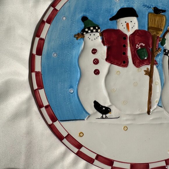 GUC Sakura Debbie Mumm Snowman Ceramic Trivet, 9.5 in., Pre-owned, Blue & White - Picture 2 of 16